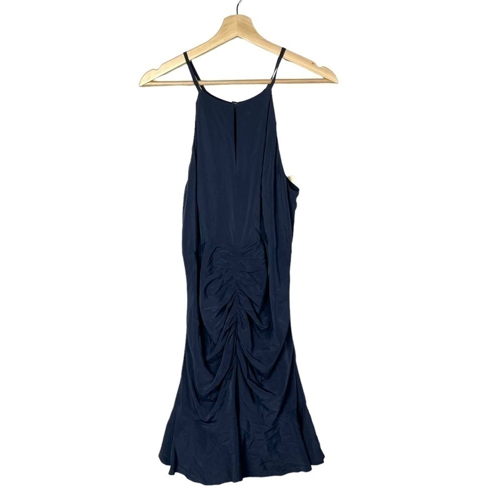 Aijek Navy Blue Ruched Skirt Cut Out Silk‎ Mini Dress 3 / 10